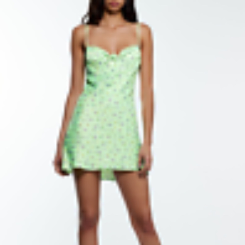 ZARA Mint Green Floral Satin Mini Dress